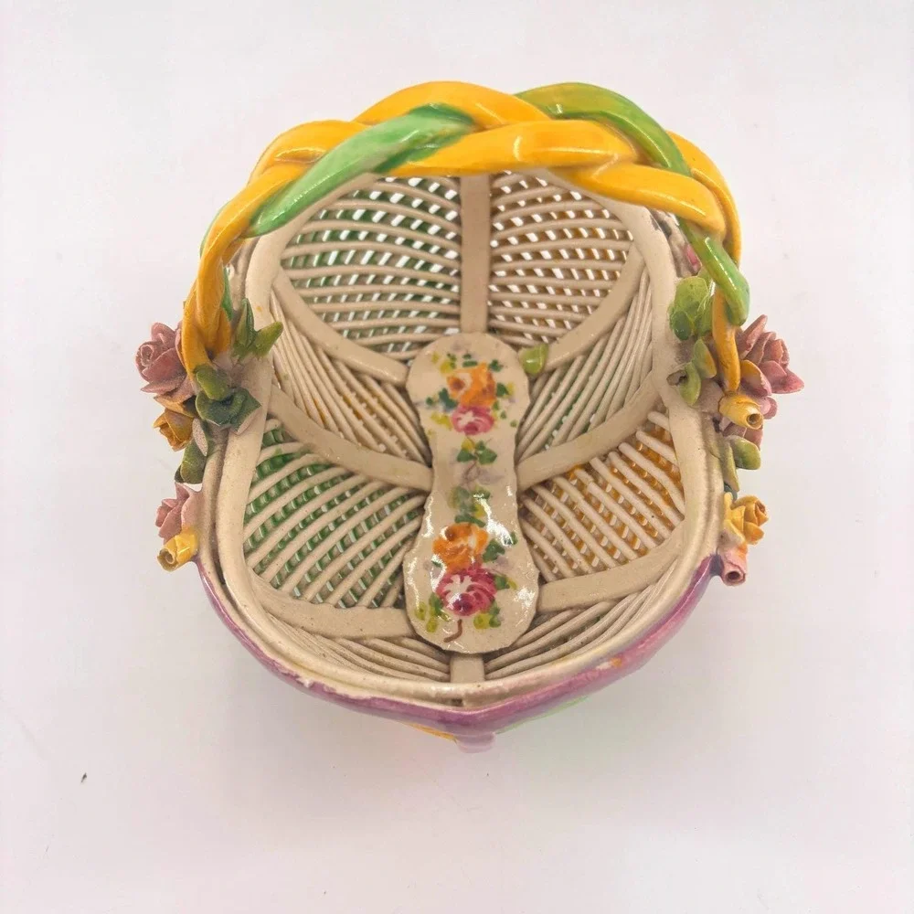 Vintage Floral Porcelain Basket Cottagecore Shabby‎ Chic Easter Centerpiece